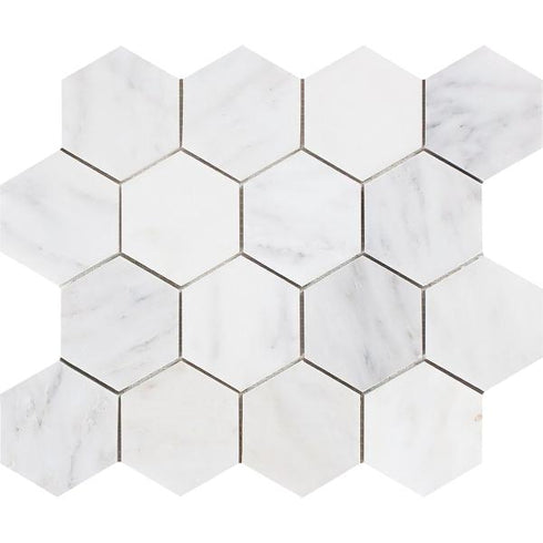 Oriental White Hexagon Mosaic Tile 3x3"